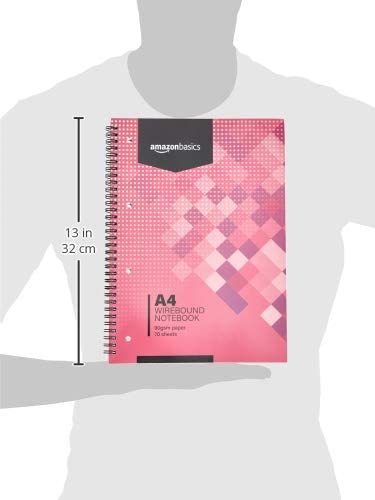 Amazon Basics Spiral Notebook, in various colors, 70 sheets/140 pages, A4, 90GSM, 5 pack, White