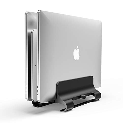 The aluminum vertical laptop stand, 3-slot space-saving adjustable notebook stand for iPad, MacBook & laptops up to 17.3 inches (gray)