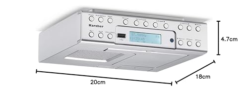 Karcher RA 2030D Under Cabinet Radio with DAB+ / FM Radio (20 presets each) and MP3 playback - Alarm clock (Dual Alarm) / Countdown Timer - Smartphone holder & USB charger - Remote control