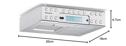 Karcher RA 2030D Under Cabinet Radio with DAB+ / FM Radio (20 presets each) and MP3 playback - Alarm clock (Dual Alarm) / Countdown Timer - Smartphone holder & USB charger - Remote control