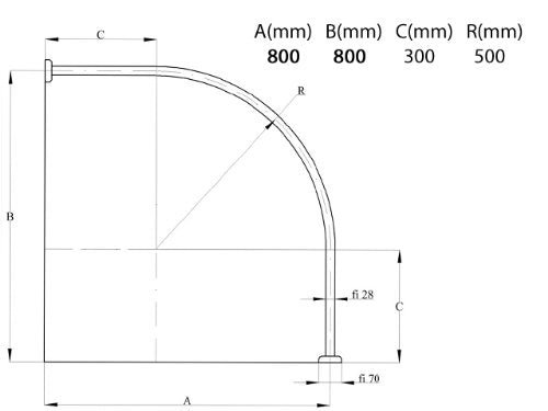 SINGLE-PIECE aluminum shower curtain rod, curved rod 80x80 chrome/silver oval rod corner shower rod oval rod