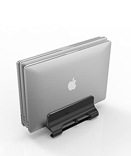 The aluminum vertical laptop stand, 3-slot space-saving adjustable notebook stand for iPad, MacBook & laptops up to 17.3 inches (gray)