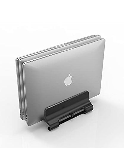 The aluminum vertical laptop stand, 3-slot space-saving adjustable notebook stand for iPad, MacBook & laptops up to 17.3 inches (gray)