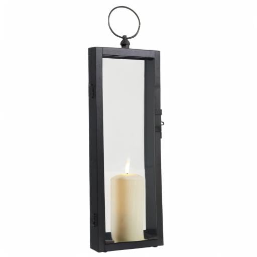 Lights4fun Bowen Metal Lantern in Black with TruGlow® LED Candle for Outdoor and Indoor Use. 45cm Garden Decoration for Balcony.