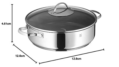 WMF Roasting pan 28cm Induction, Braising pot with lid 5l, Cromargan stainless steel coated, ovenproof, high rim
