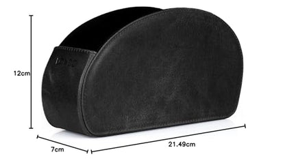 London Remote Control Holder with 5 pockets - space for DVD, Blu-Ray, TV, or Apple TV remotes - Italian genuine leather with suede lining - slim compact for living room storage.