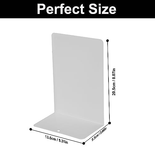 Deefongo 12 white decorative metal bookends, sturdy book supports for shelves, partition, stopper, holder, white metal bookends with non-slip rubber pad for decoration, home, office