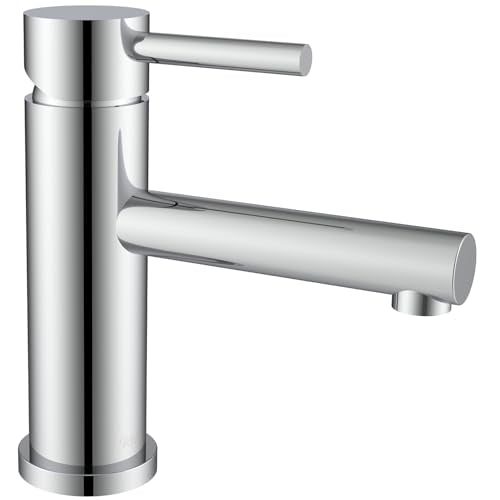Kelleria Bathroom Faucet Chrome, Stainless Steel Washbasin Tap with 80mm Spout Height Bathroom Fixtures Water-Saving, Faucet Basin Hot and Cold Adjustable, Easy Installation Including Accessories