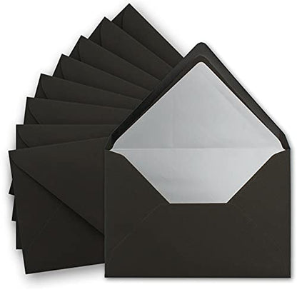 50 metallic silver lined envelopes, size C5 (157 x 225 mm), black color - wet adhesive with pointed flap - ColorsFroh by GUSTAV NEUSER.