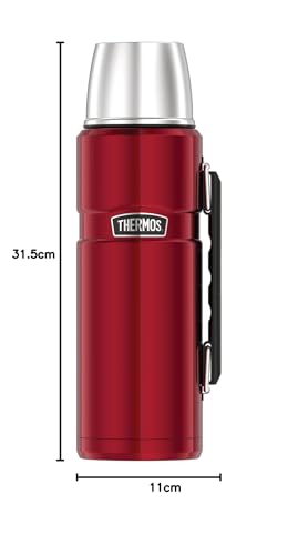 Thermos Stainless King Thermos Bottle red 1.2L - stainless steel, completely leak-proof, with drinking cup and handle, keeps drinks hot for 12h and cold for 24h, dishwasher safe, BPA-free.