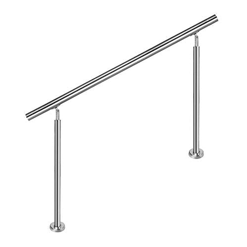 Auf un Stainless Steel Handrail 150cm Staircase Railing Inside and Outside with 2 Posts for Stairs, Balustrade, Balcony (150cm, 0 Crossbars)
