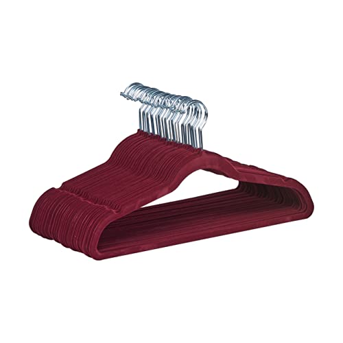 Amazon Basics Velvet Suit Hangers, Non-Slip, Burgundy, Silver, 30 Pack.