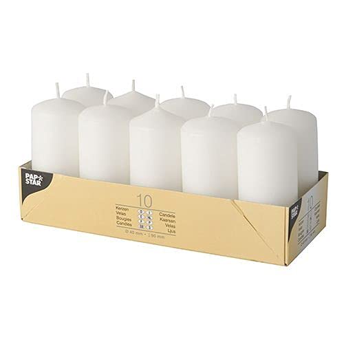 Papstar Pillar Candle White (10 pieces) Diameter 4 cm, Height 9 cm, long burning time approx. 9 hours, clean burning, for gastronomy, birthdays and celebrations, #17915 (White | Double pack)