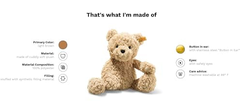 Steiff cuddly toy Jimmy teddy bear, Cute stuffed animal with plastic eyes, Children, boys & girls, Friends, Plush toy 30 cm, Light brown, 113505