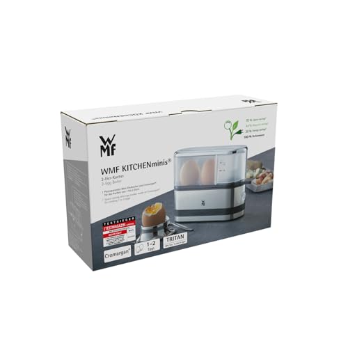 WMF Kitchen Minis 2-Egg Cooker, for boiling 2 eggs, with egg pick, BPA-free Tritan, 250 W, Cromargan brushed stainless steel
