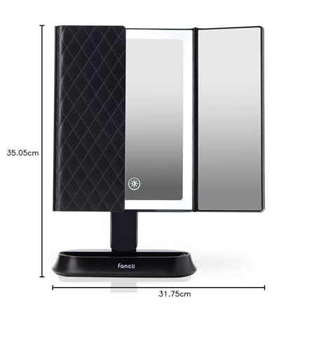 Fancii cosmetic mirror with natural LED light - illuminated makeup mirror with 5x and 7x magnification mirrors - dimmable lights, touch illumination, tabletop mirror - Sora (Black)