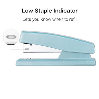 Desktop stapler with 640 staples, office stapler, 25 sheet capacity, blue.