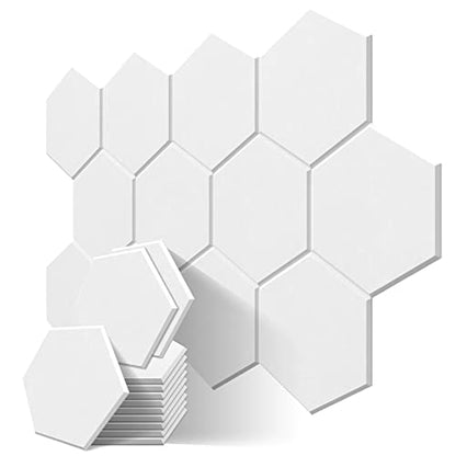 JBER Hexagonal Acoustic Panels, Soundproof Interior, Sound Absorbing Panels, 35.6 x 30 x 1cm Beveled Edge High Density Wall Tiles, for Acoustic Treatment, (12 Pieces White)