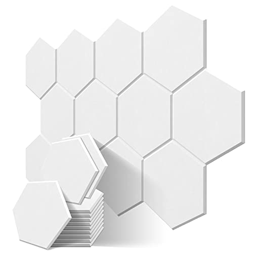 JBER Hexagonal Acoustic Panels, Soundproof Interior, Sound Absorbing Panels, 35.6 x 30 x 1cm Beveled Edge High Density Wall Tiles, for Acoustic Treatment, (12 Pieces White)
