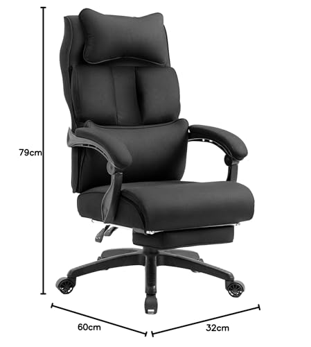 Dowinx office chair, ergonomic with footrest and padded armrest, fabric, high back swivel computer chair, adjustable executive chair up to 150 KG (Black)