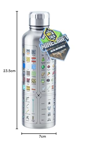 Minecraft Metal Water Bottle - Officially licensed, leakproof, for hot & cold drinks, with in-game items, gift for Minecraft fans, 470 ml (16 fl oz)