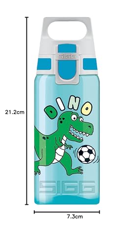 SIGG - Kids Water Bottle - Viva One Football Dino - Suitable for Carbonated Drinks - Leakproof - Dishwasher Safe - BPA-Free - Sports & School - Blue with Soccer Dinosaur - 0.5L