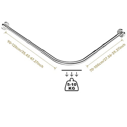 L-Shaped Shower Curtain Rod - Expandable stainless steel shower curtain rod (70-100x90-120cm) with 24 rings. Ideal for bathrooms, bathtubs, and dressing rooms. Drilling required.