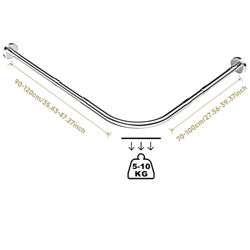 L-Shaped Shower Curtain Rod - Expandable stainless steel shower curtain rod (70-100x90-120cm) with 24 rings. Ideal for bathrooms, bathtubs, and dressing rooms. Drilling required.