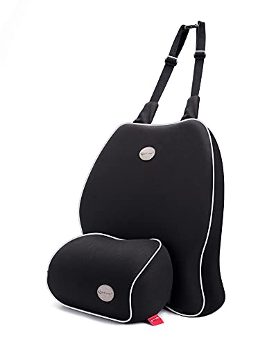Travel Ease back cushion and neck pillow for car/vehicle Memory foam Orthopedic Design Car Seat Cushion for back pain relief (Black)