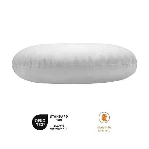 Round pillow for sleeping, sofa, filled with feathers and down. 100% washable at 60 degrees, made of 100% cotton, 40 cm in diameter, white.