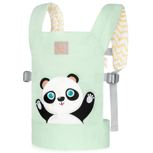 GAGAKU Doll Carrier for Kids Doll Carrier from 3 years Baby Carrier for Dolls Front Carrier Doll Accessories Doll Carrier with Adjustable Straps - Green - Embroidered Panda