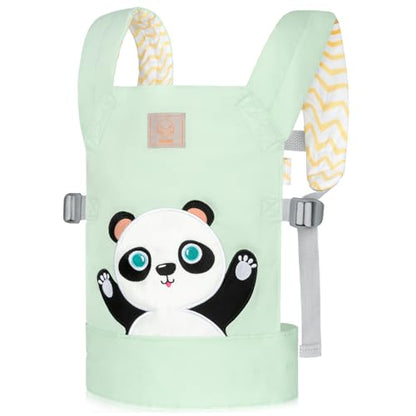 GAGAKU Doll Carrier for Kids Doll Carrier from 3 years Baby Carrier for Dolls Front Carrier Doll Accessories Doll Carrier with Adjustable Straps - Green - Embroidered Panda