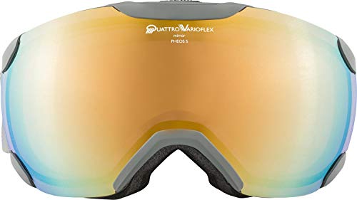 ALPINA PHEOS S QV - Mirrored, self-tinting & contrast-enhancing ski goggles with 100% UV protection for adults, grey, one size