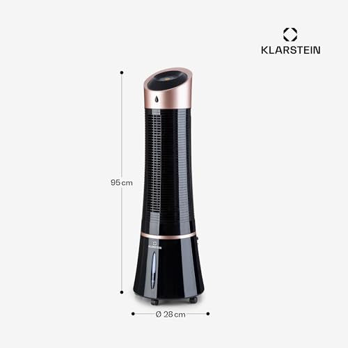 Klarstein 4-in-1: Smart air cooler, fan, humidifier & ionizer I 6L water tank, oscillation, 30W, 210m³/h, timer I Portable air conditioner, no exhaust hose needed I Black-rose gold color.