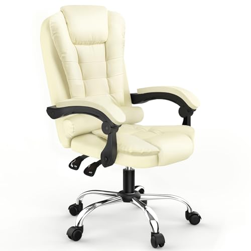 Rattan tree Ergonomic Office Chair, Desk Chair, PU Leather Computer Chair with Padded Armrest and Soft Headrest, Backrest, Tilt Function, Height Adjustable, Executive Chair, Beige