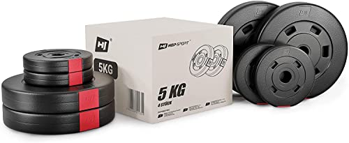 Hop-Sport weight plates set 5, 10, 20, 30 kg plastic weights 30 mm dumbbell weight plates (4 x 2.5 kg)