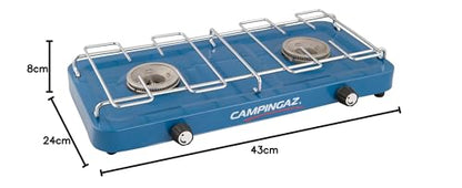 Campingaz Base Camp compact outdoor camping stove, gas stove 2 burners, tabletop stove 3,200 watt, Blue, One size