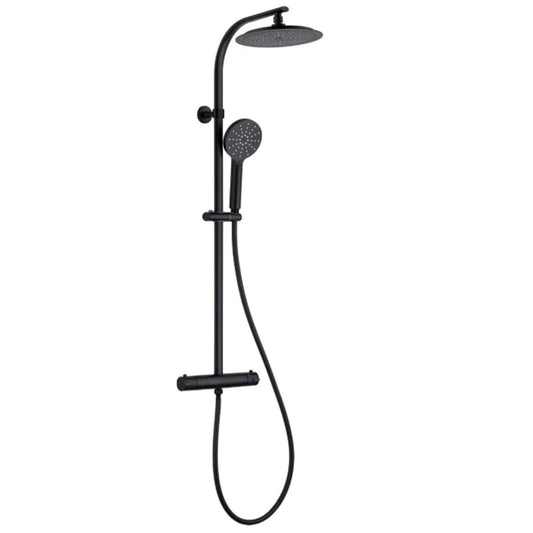 MADURA shower system with thermostat, shower set rain shower including overhead shower, hand shower, with shower rod, overhead shower set shower column shower mixer in matte black.