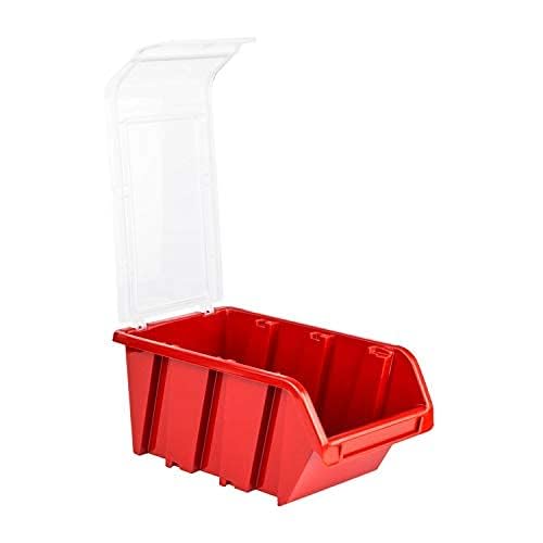 40 piece box with lid + wall shelf 80 x 80 cm, stackable bins pouring rack visibility storage containers storage system (RED)