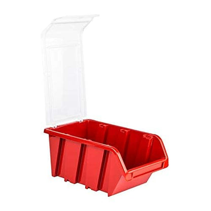 40 piece box with lid + wall shelf 80 x 80 cm, stackable bins pouring rack visibility storage containers storage system (RED)