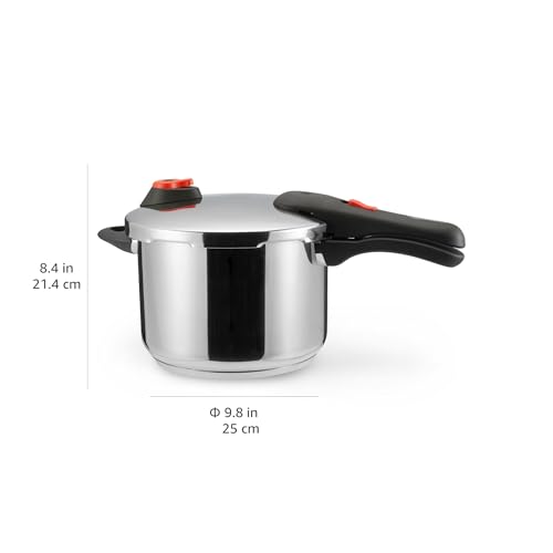 Amazon Basics Stainless Steel Pressure Cooker - with Steamer, Induction Compatible - 6 liters, Silver