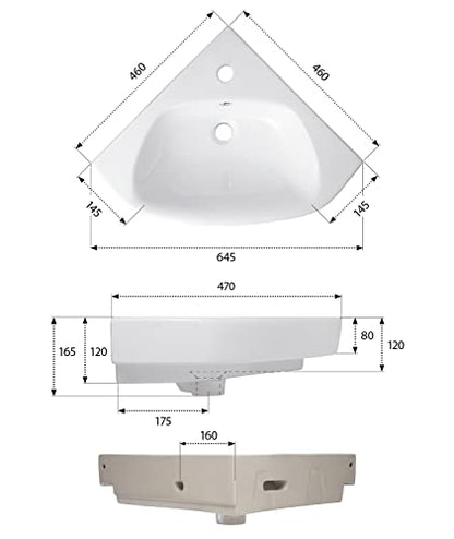aquaSu® Corner hand washbasin Utha 46 cm | Corner washbasin with overflow and tap hole | Wall-hung corner washbasin | 46 x 47 cm | White ceramic | 56217 1