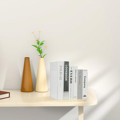 Deefongo 12 white decorative metal bookends, sturdy book supports for shelves, partition, stopper, holder, white metal bookends with non-slip rubber pad for decoration, home, office