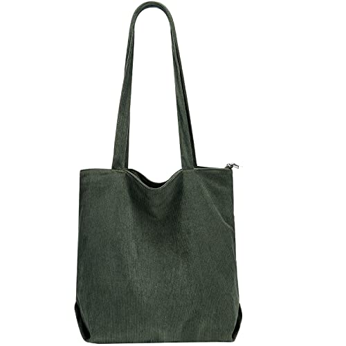 Jiliyote Large Shoulder Bag Cord Bag Zipper Women's Corduroy Shopper Bags Cord Bag Shopping Bag for College Work Girls School Everyday.