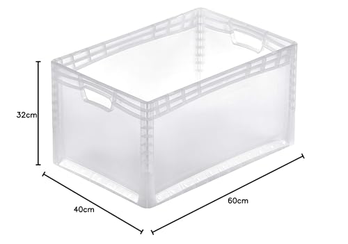 AidB Eurobox LIGHTLINE translucent, 600 x 400 x 320 mm, handles open, translucent plastic box made of transparent plastic, suitable for industry, 1 pc.