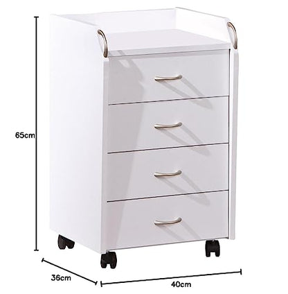 Inter Link - Rolling container with drawers - office container stand container - rolling cabinet drawer chest office cabinet 4 white - Pronti
