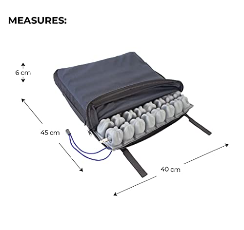 Mobiclinic® Q-air anti-decubitus seat cushion, European brand, ergonomic orthopedic cushion, wheelchair air cushion, 1 valve, 45 x 40.6 cm.