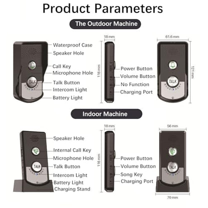 2-way voice intercom Wireless intercom doorbells Rechargeable wireless intercom for home classroom office
