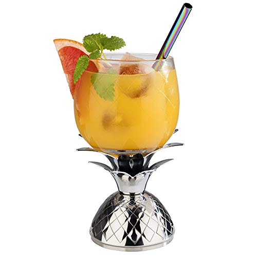 Buddy's Bar - 2 Pineapple Cocktail Mugs, 350 ml, Pineapple Mug, high-quality stainless steel with glass element, food-safe, cocktail mugs with gift box, 2 pieces, stainless steel/glass.