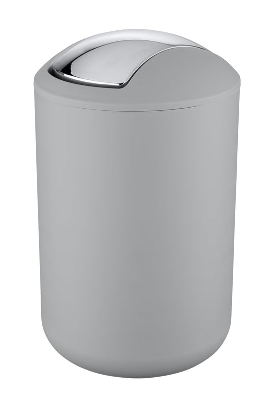 WENKO Cosmetic Bin Mod. Brasil L, 6.5 liters, bathroom trash can with swing lid, made of shatterproof plastic, BPA-free, Gray